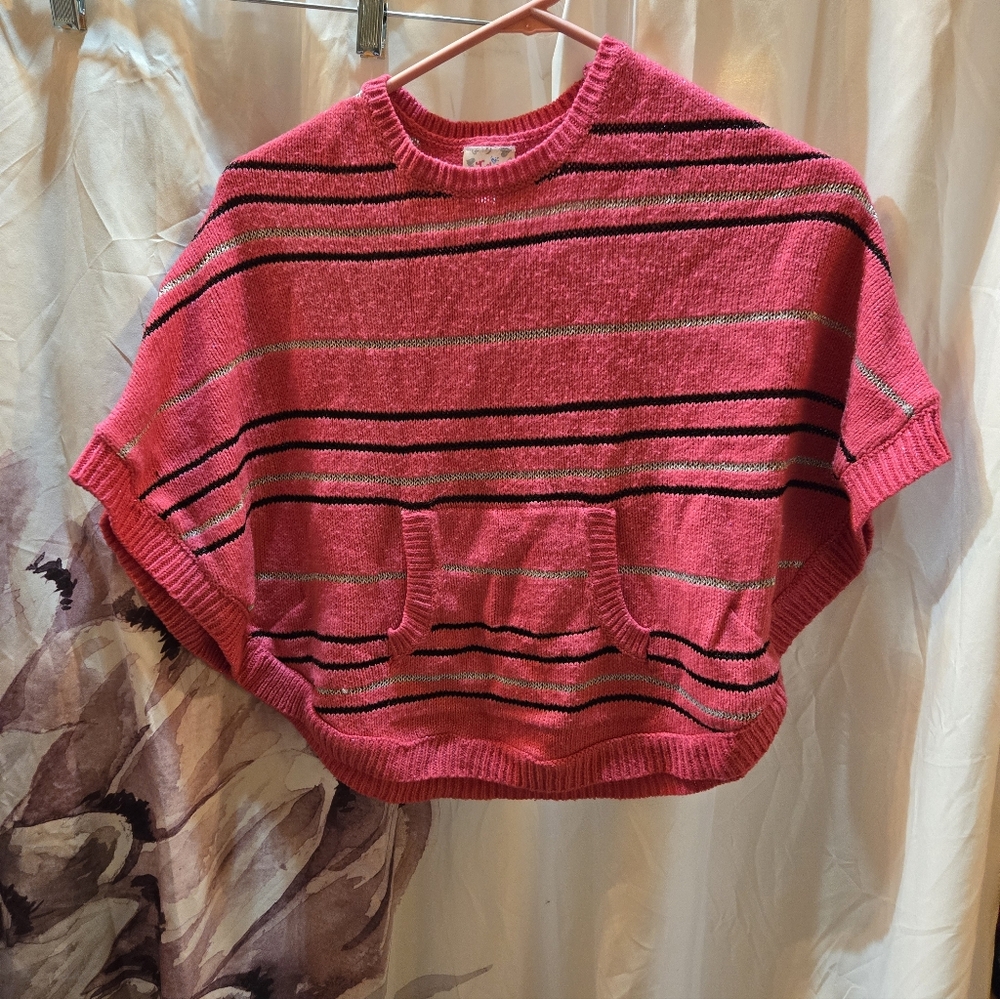 Justice Vibrant Pink Striped Poncho Sweater